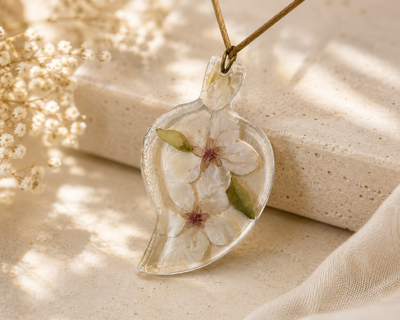 Colar Flor de Pessegueiro em Resina Natural - Imagem 2