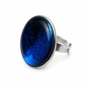 Anel Azul Perolado em Resina