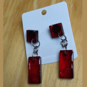 Brinco Duplo Retangular Vermelho